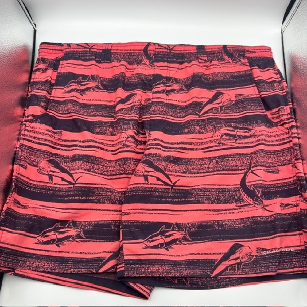 Columbia PFG Men's‎ Fishing Coral Stripe Marlin Print Swim Trunks Size Large